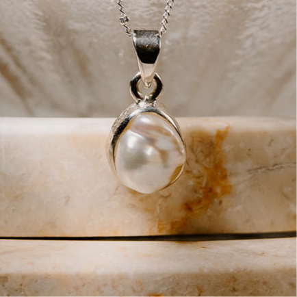 Sterling Silver Keshi Pearl Necklace