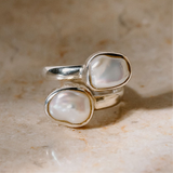 Sterling Silver Keshi Double Pearl Ring