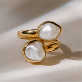 Gold Vermeil Keshi Pearl Double Ring