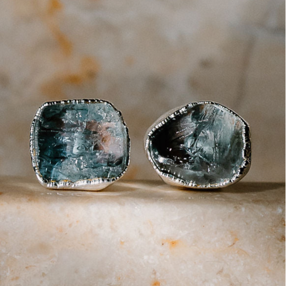 Aquamarine Studs in Sterling Silver