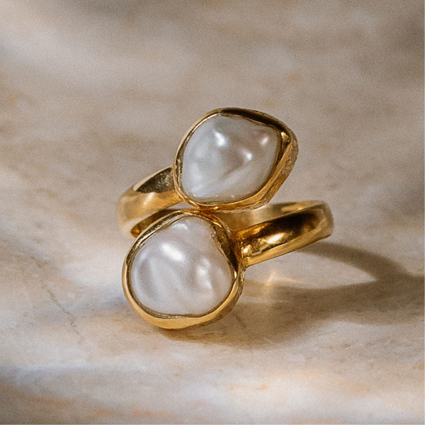 Gold Vermeil Keshi Pearl Double Ring