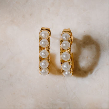 Gold Plate Pearl Hoops