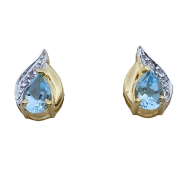 9ct Gold Aquamarine & Diamond Stud Earrings