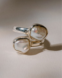 Sterling Silver Keshi Double Pearl Ring