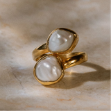 Gold Vermeil Keshi Pearl Double Ring