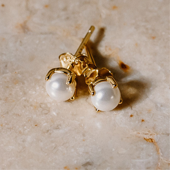 Pearl Studs in Gold Vermeil