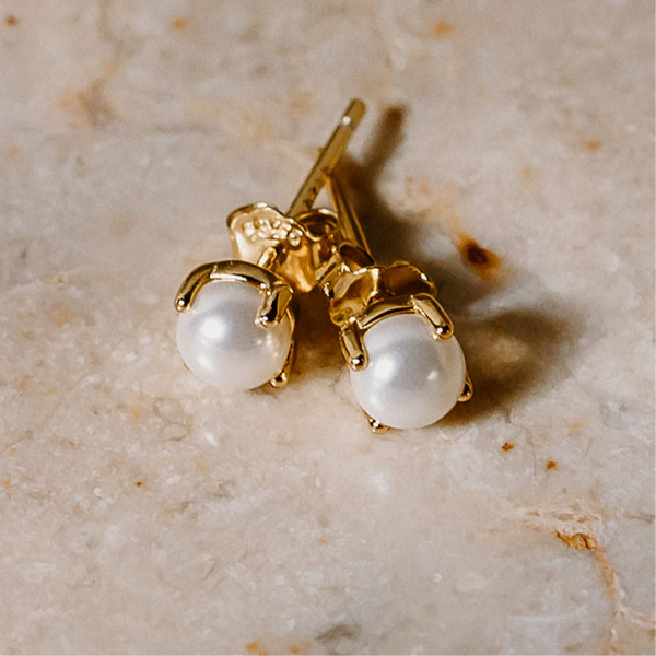 Pearl Studs in Gold Vermeil