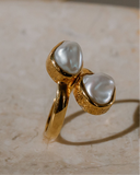 Gold Vermeil Keshi Pearl Double Ring