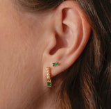 Oblong Emerald Studs in Sterling Silver