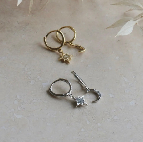 Gold Vermeil Moon Star Huggies