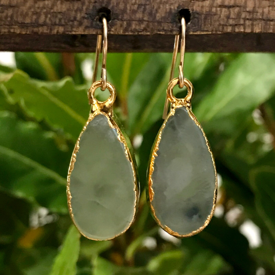 Gold Plate Agate Teardrop Earrings