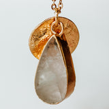 Gold Plate Rose Quartz Teardrop Necklace