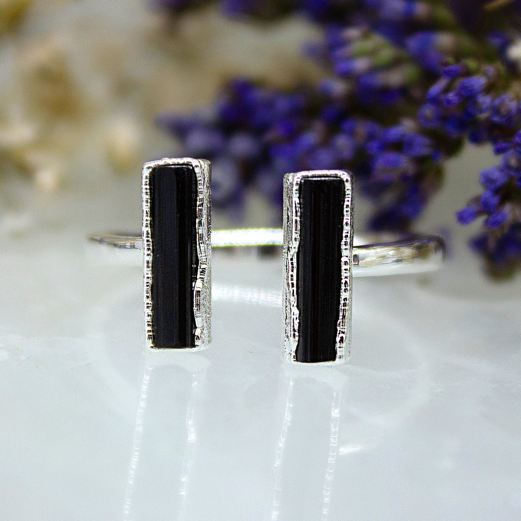 Black Tourmaline Double Ring in Sterling Silver
