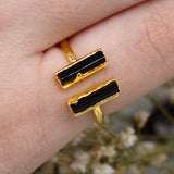 Black Tourmaline Double Ring in Gold Vermeil
