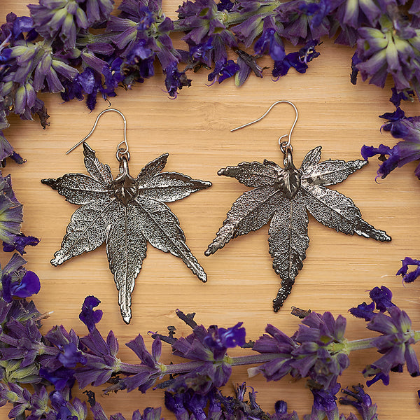Japanese Maple Leaf Platinum Earrings