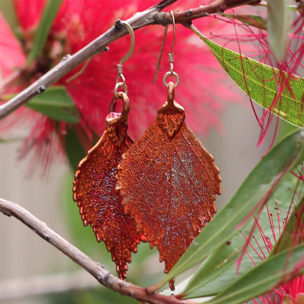 Birch Autumn Copper Leaf Earrings