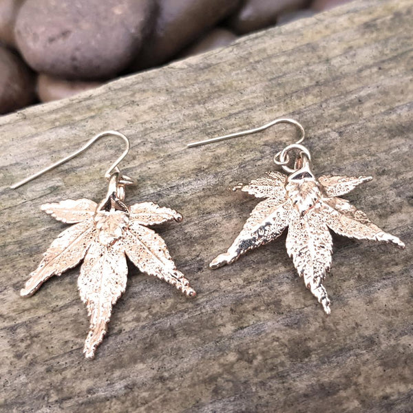 Japanese Maple Rose Gold Plate Leaf Earrings