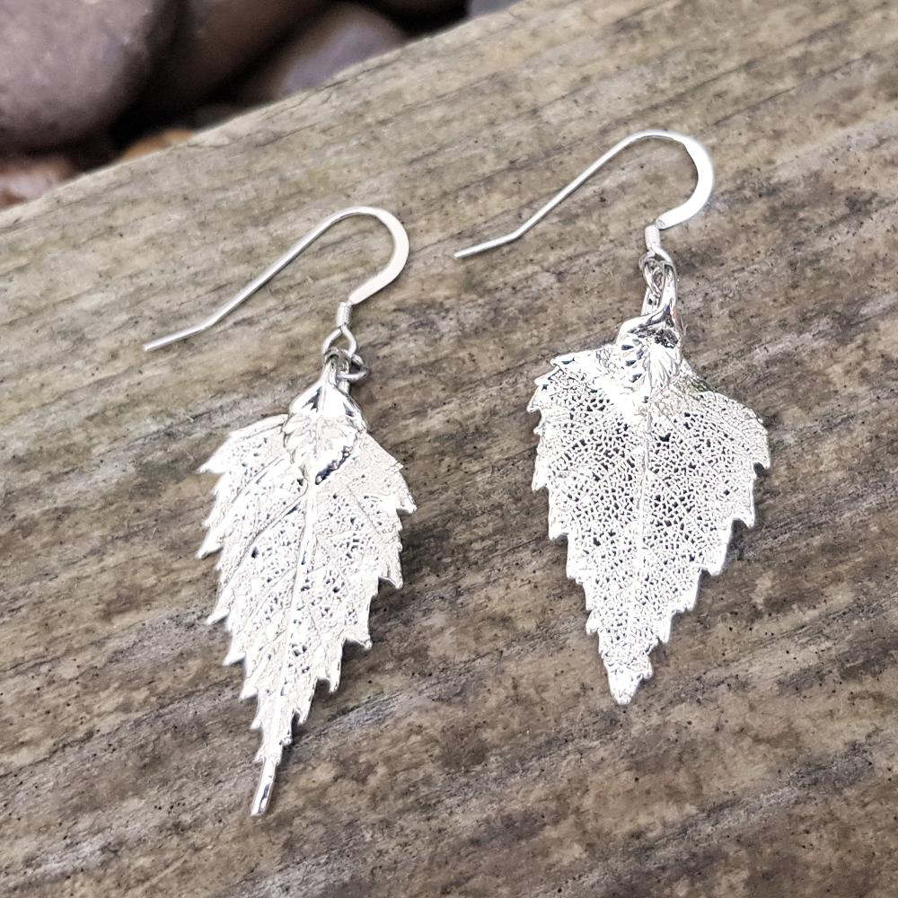 Birch Leaf Silver Plate Earrings
