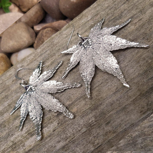 Japanese Maple Leaf Silver Plate Earrings