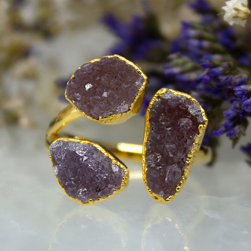 Druzy Triple Ring in Gold Vermeil, UK R - S