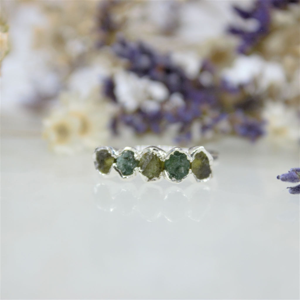 May | Emerald & Peridot Stacking Ring in Sterling Silver