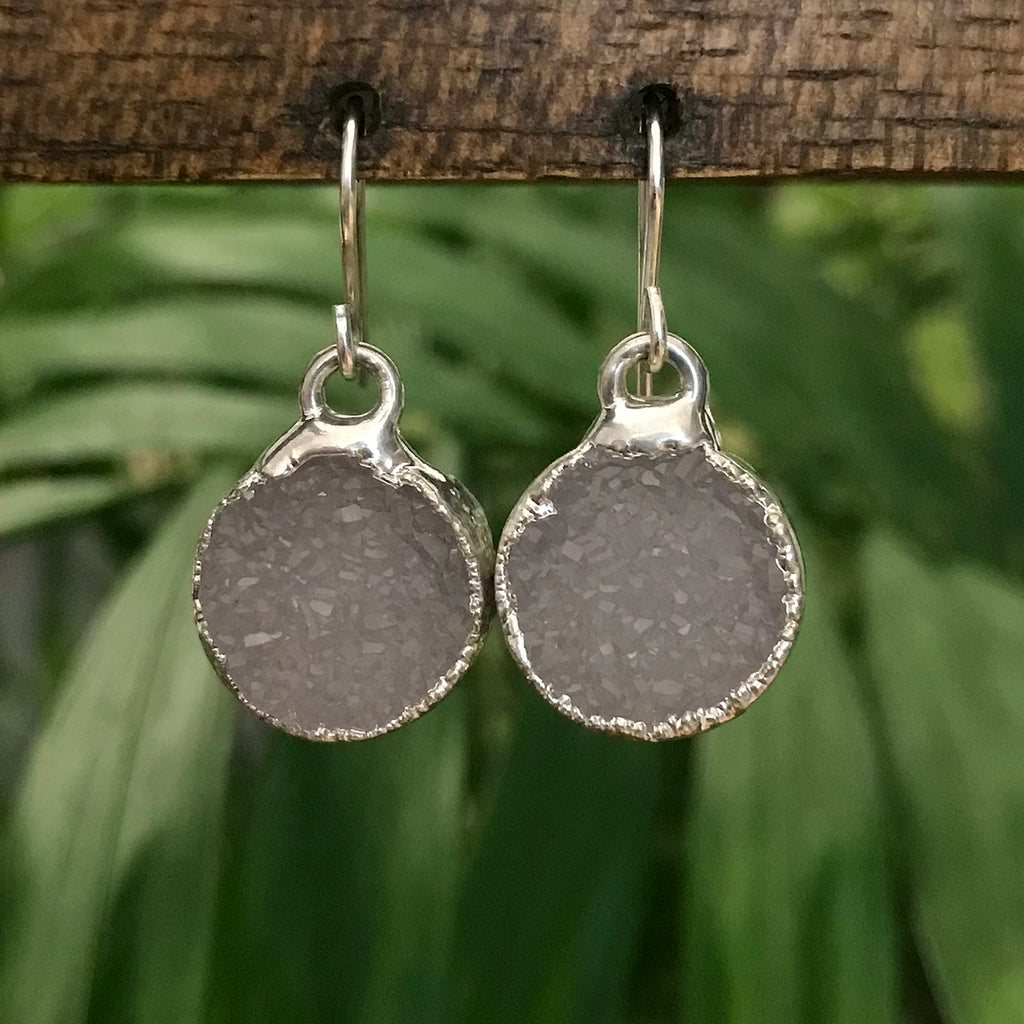Silver Plate Druzy Infinity Drop Earrings