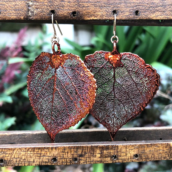 Aspen Autumn Copper Real Leaf Earrings