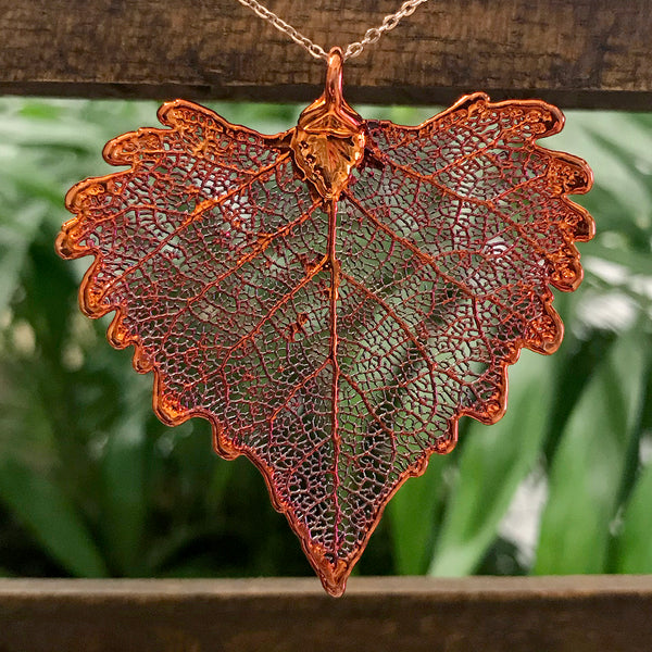 Cottonwood Autumn Copper Leaf Pendant