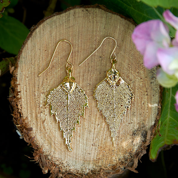 Birch Gold Plate Leaf Earrings