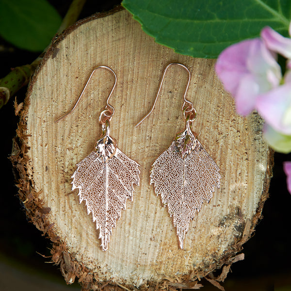 Birch Rose Gold Plate Leaf Earrings