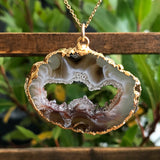 Gold Plate Agate Geode Necklace