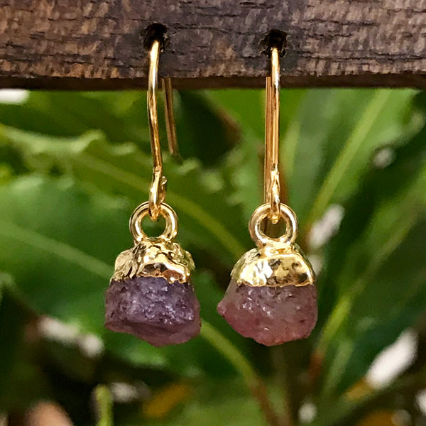 Gold Pink Tourmaline Drop Earrings