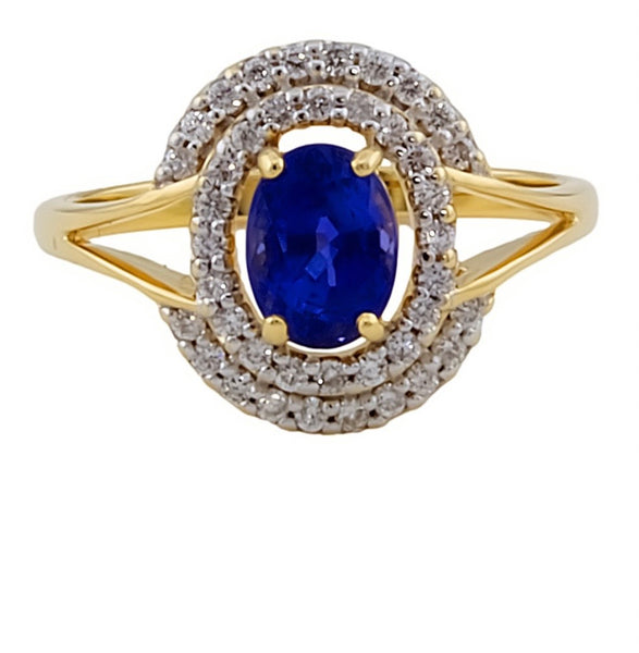18ct Gold Tanzanite & Diamond Cluster Ring, Size N