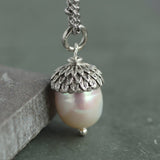 Pearl Silver Acorn Necklace