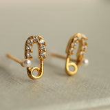 Pearl Safety Pin Luxury Stud Earrings