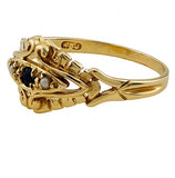 9ct Gold Vintage Sapphire & Pearl Ring, Size O