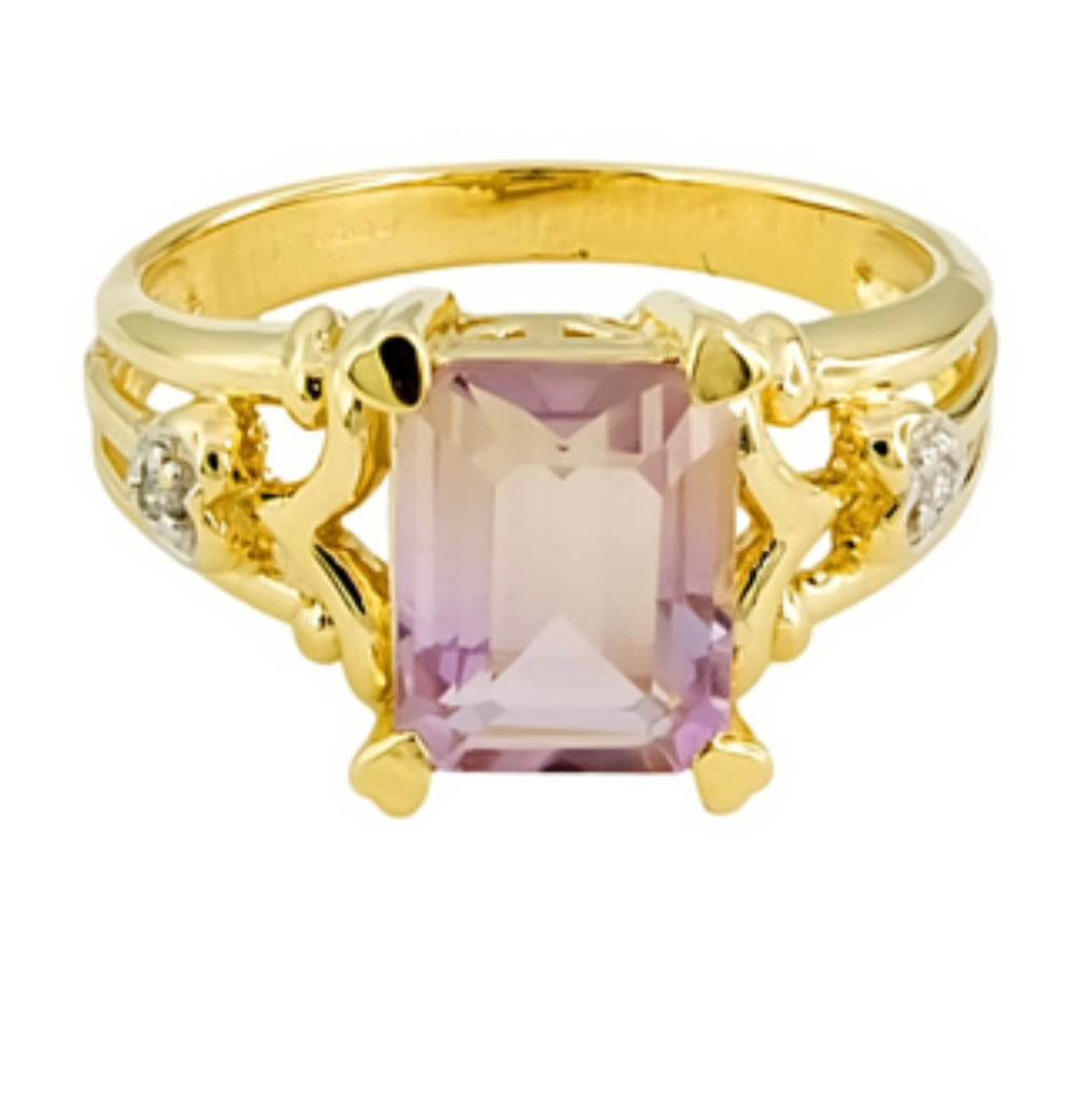 9ct Gold Amethyst & Diamond Ring, Size N