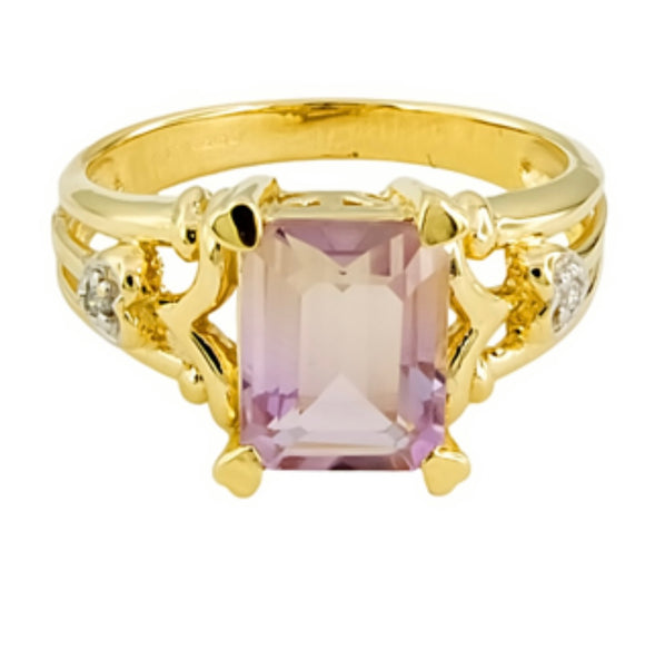 9ct Gold Amethyst & Diamond Ring, Size N