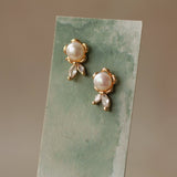 Pearl Marigold Flower Stud Earrings