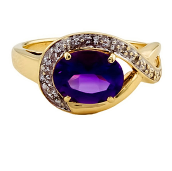 9ct Gold Amethyst and Diamond Ring, Size M