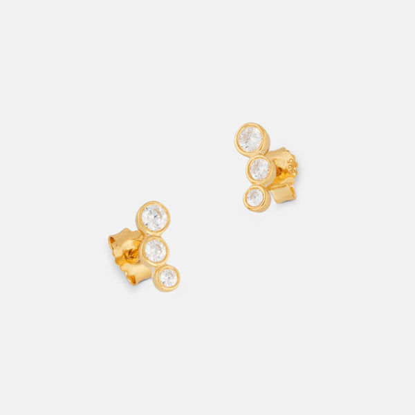 Gold Triple Climber Crystal Studs