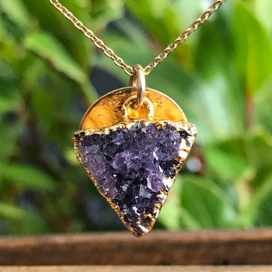 Gold Plate Amethyst Triangle Necklace