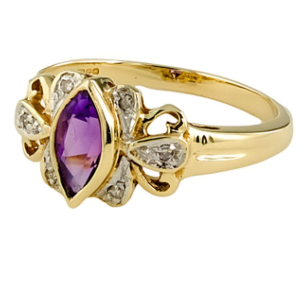 9ct Gold Amethyst and Diamond Ring Size N