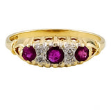 9ct Gold Ruby & Diamond Boat Ring Size R