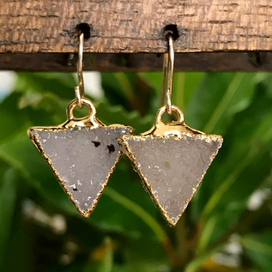 Gold Plate Druzy Triangle Earrings