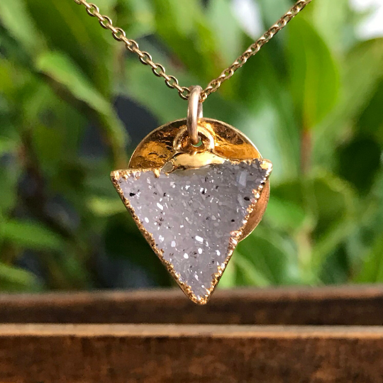 Gold Plate Druzy Triangle Necklace