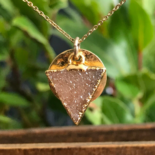 Gold Plate Druzy Triangle Necklace