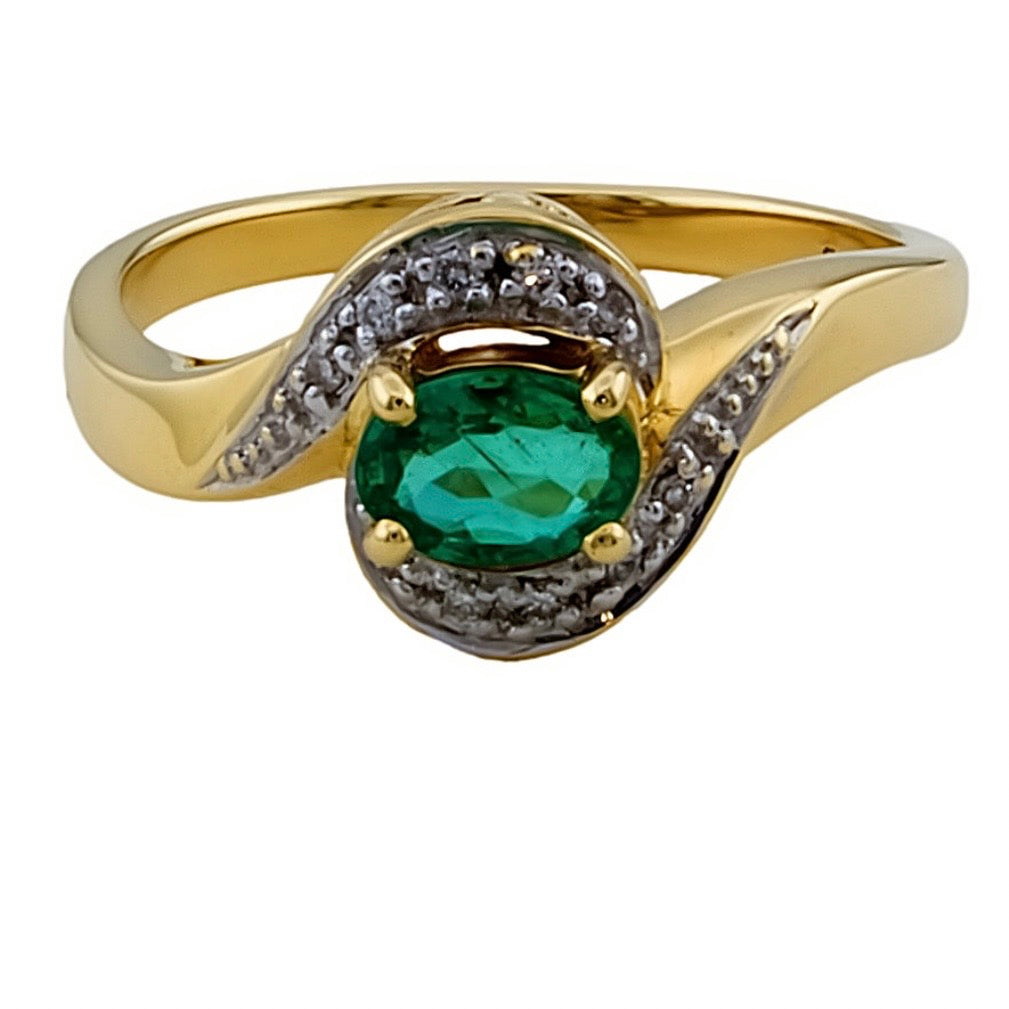 9ct Gold Emerald & Diamond Ring, Size N