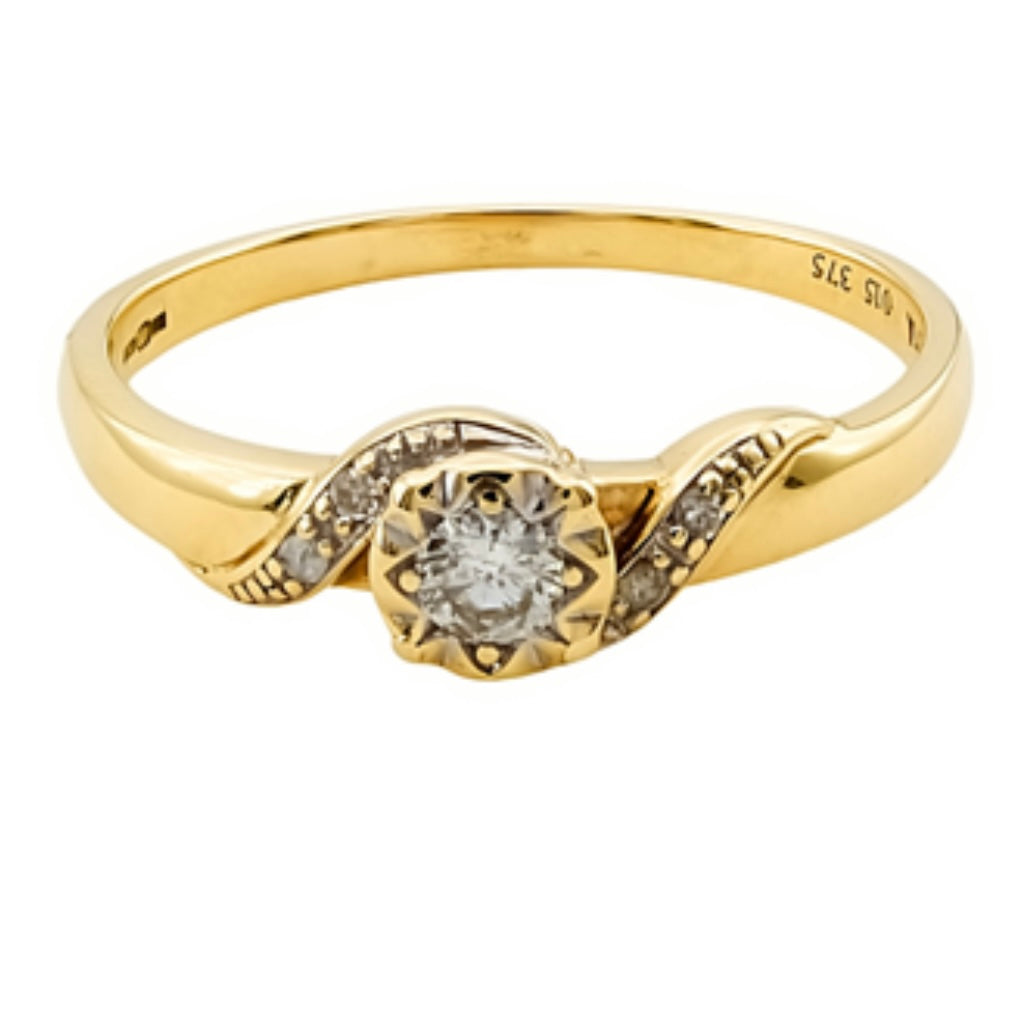 9ct Gold Diamond Ring, Size R