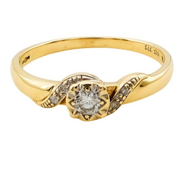 9ct Gold Diamond Ring, Size R